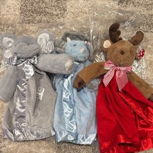 3 baby gifts- - Plush Animal Toy Set - Gray Elephant, Blue Rhino, Brown Reindeer